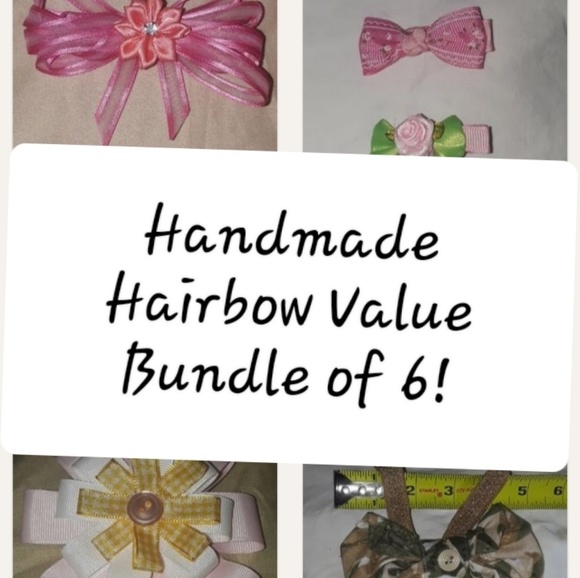 * Handmade Hairbow Bundle Barrette 4 Clip Headband - Picture 1 of 8